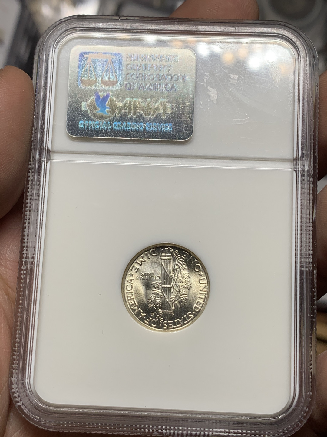 《竞宝斋》钱币微拍-第14场-本周日，周一2场连拍（全场顺丰包邮） NGC-MS66 美国 1945年 小飞侠 银币 FB=FULL BANDS，相对量少