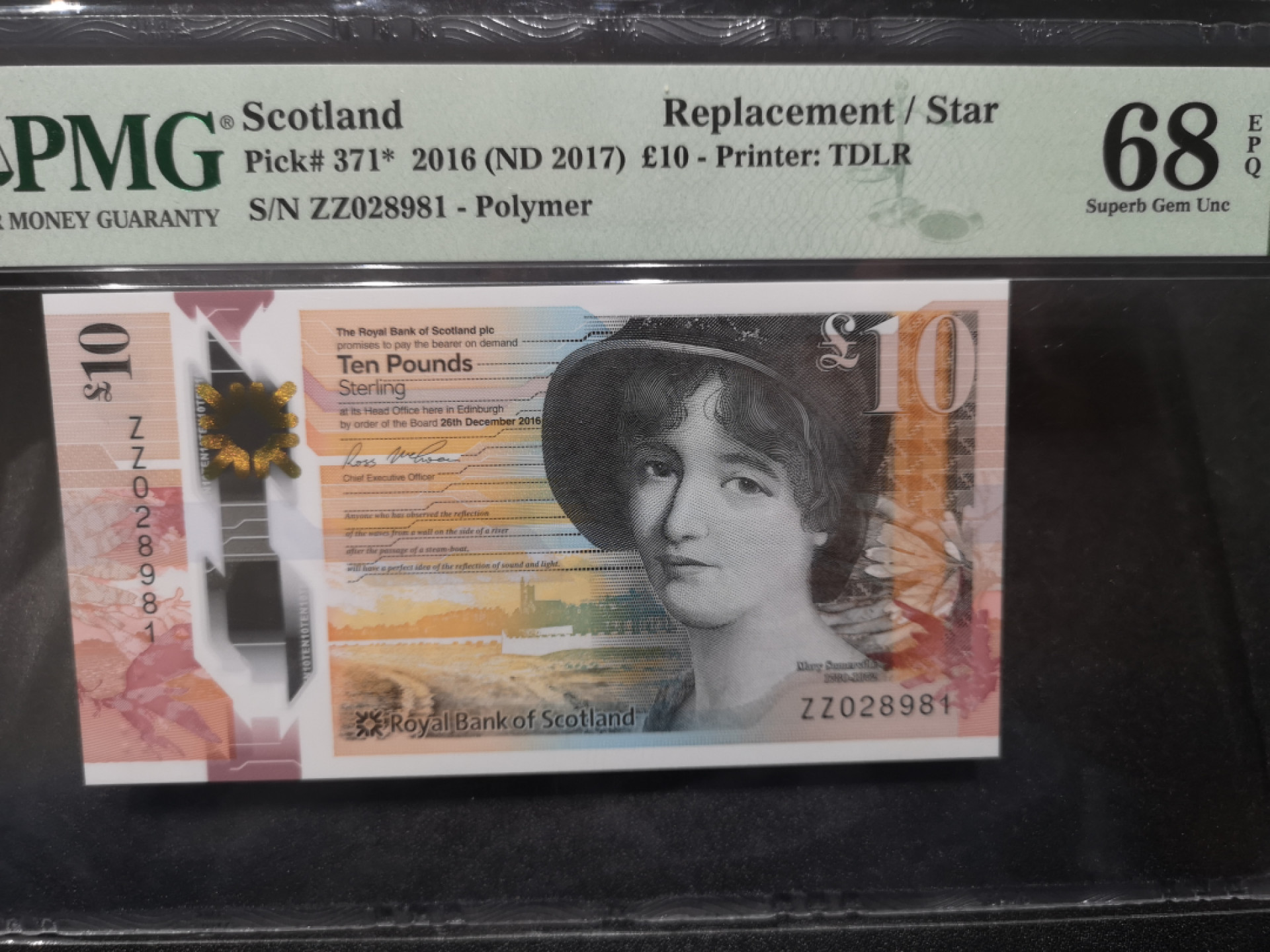 《外钞收藏家》第一百四十六期拍卖-超百件大拍场（本期106件） 2016年苏格兰10镑 补号 PMG68