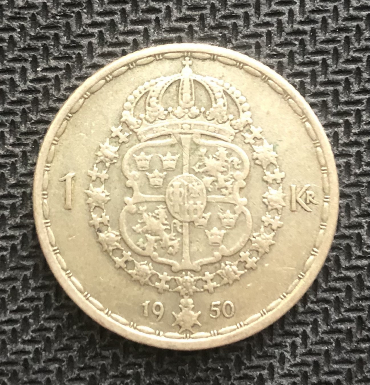【保诚微拍】【免佣金&包邮】第2期 2021.11.14币章拍卖(68拍) 瑞典 1950年 古斯塔五世 1克朗 银币 （7克400银）