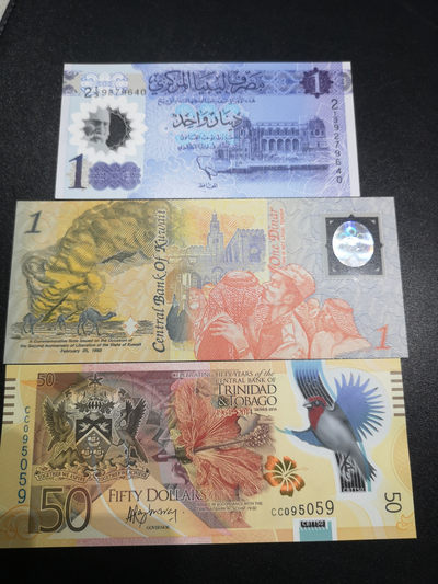 《外钞收藏家》第一百四十六期拍卖-超百件大拍场（本期106件） - 利比亚、科威特、特立尼达 纪念钞3张 全新UNC