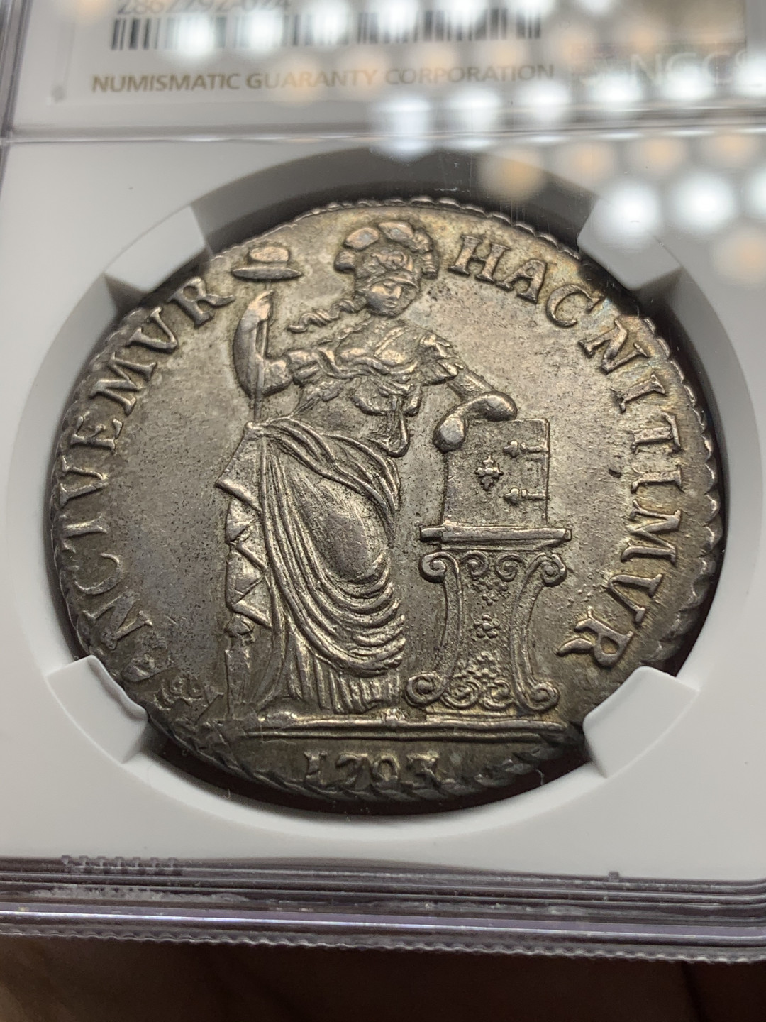 《竞宝斋》钱币微拍-第14场-本周日，周一2场连拍（全场顺丰包邮） NGC-MS62 荷兰 1793年 西弗里斯兰省 站人 3盾 原味老包浆 细节一流