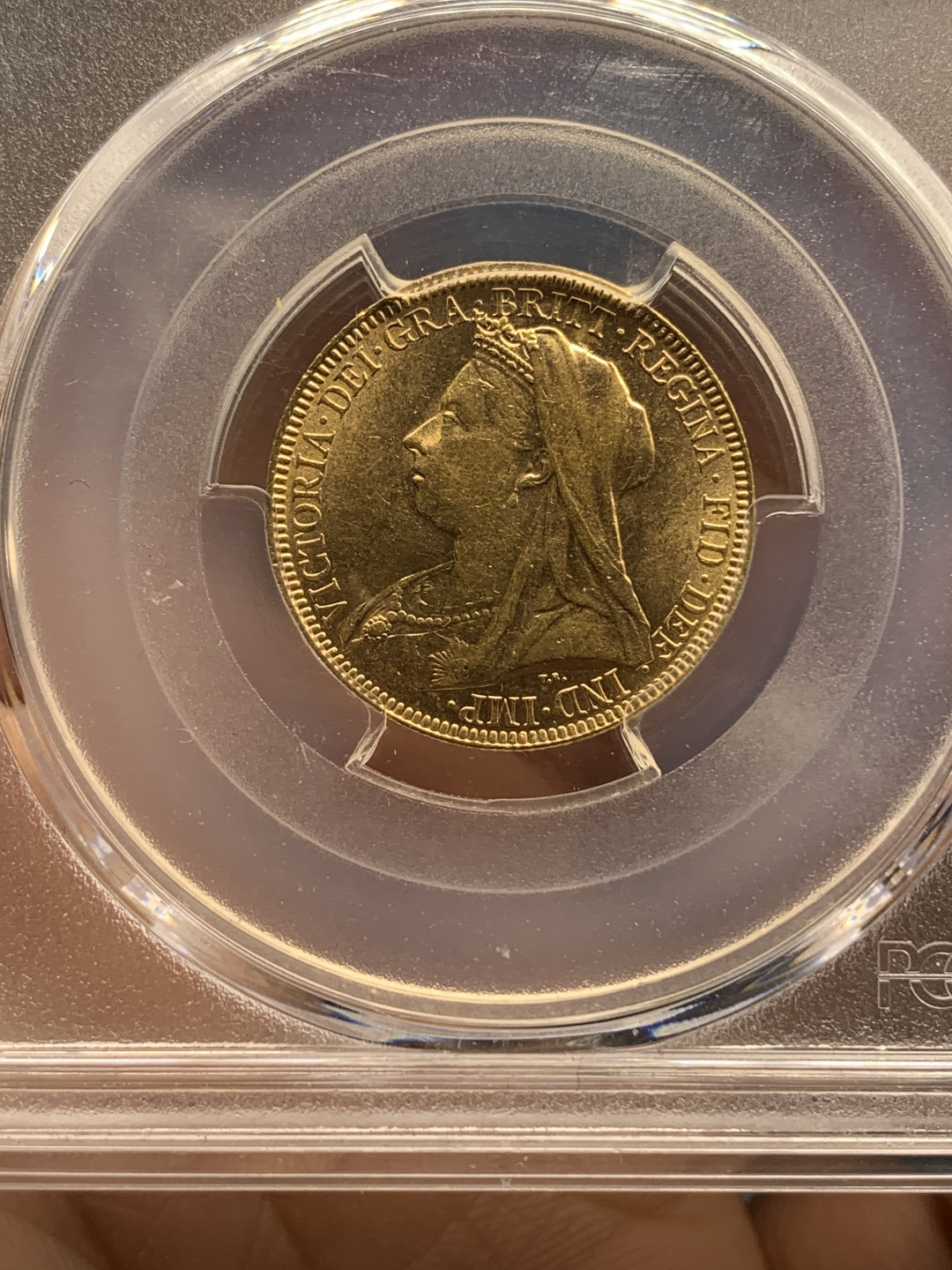 《竞宝斋》钱币微拍-第14场-本周日，周一2场连拍（全场顺丰包邮） PCGS-AU58 英国维多利亚 1893年  索维林 马剑金币 8克 