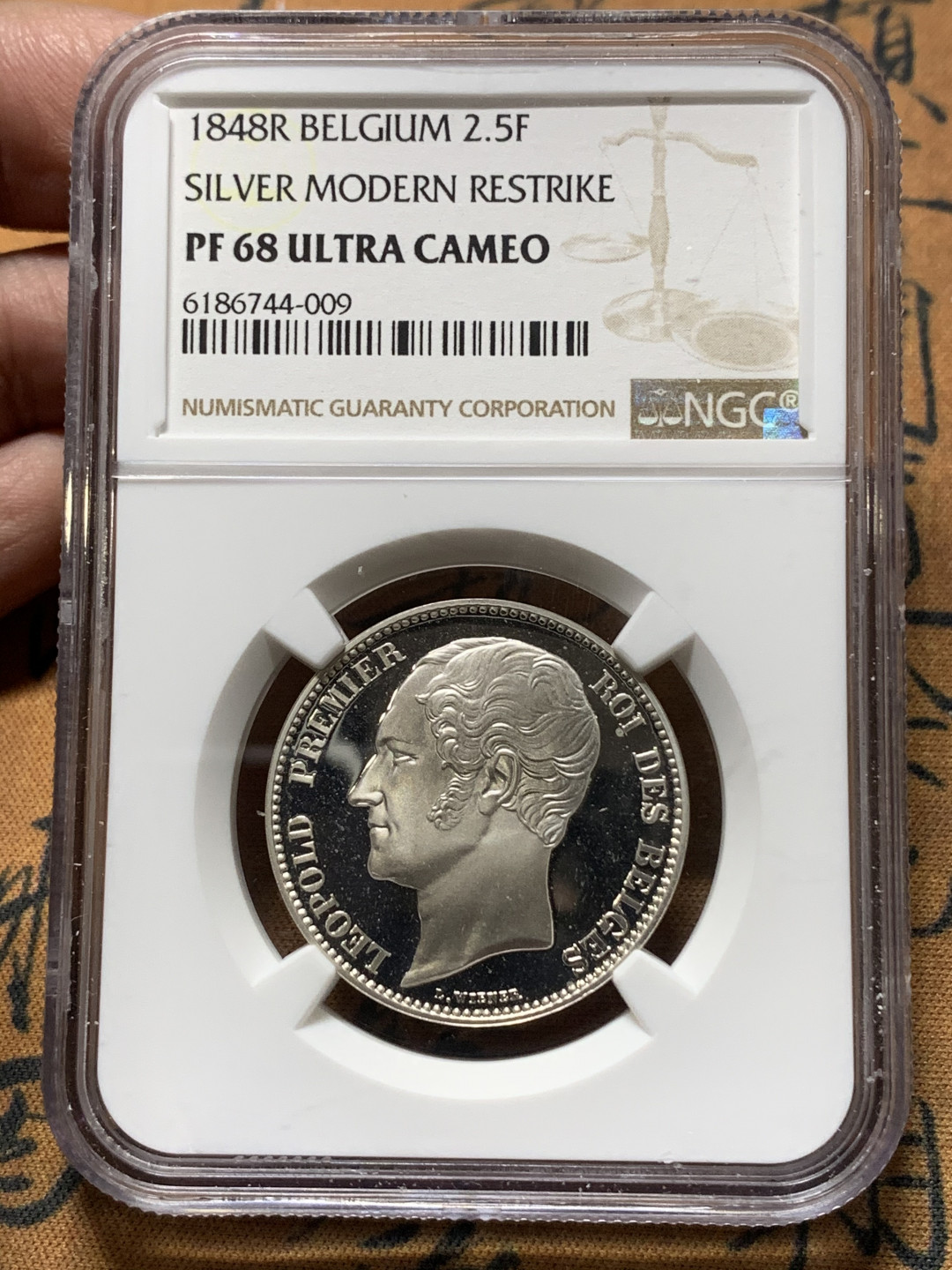 《竞宝斋》钱币微拍-第14场-本周日，周一2场连拍（全场顺丰包邮） 亚军 NGC-PF68 比利时 1848-R年 2.5法郎 银币 后铸PROOF 样币 非常稀少
