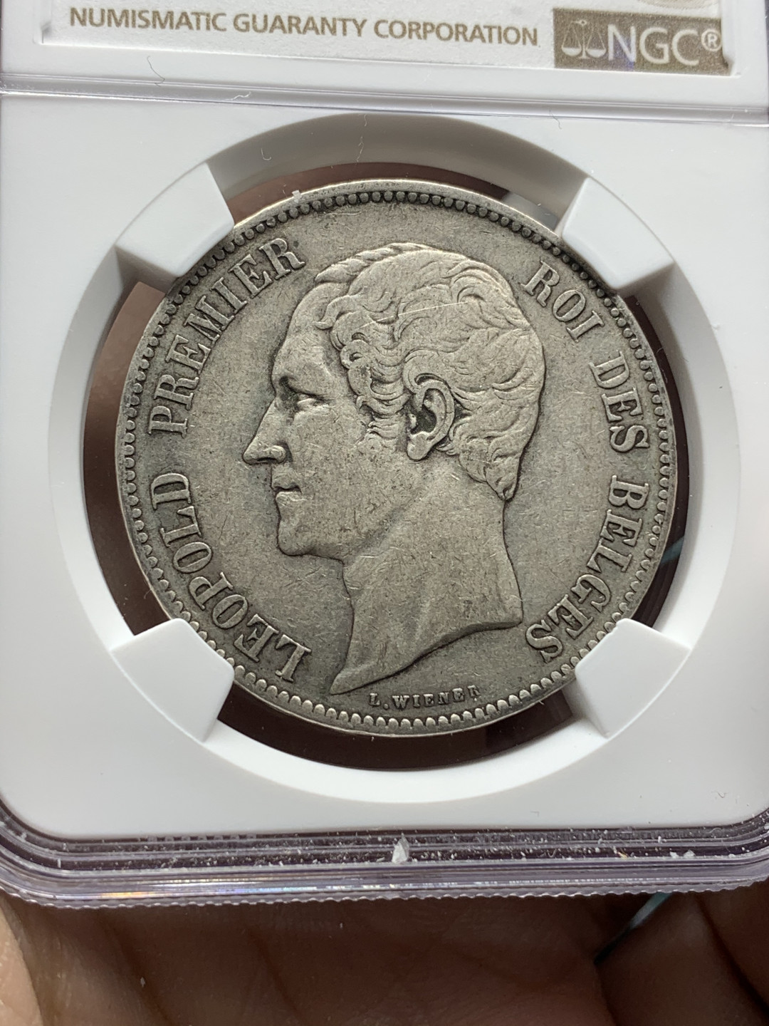 《竞宝斋》钱币微拍-第14场-本周日，周一2场连拍（全场顺丰包邮） NGC-XF45 比利时 1865年 利奥波德一世 5法郎 银币 原味出分难得