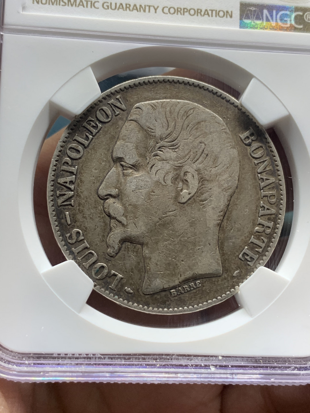 《竞宝斋》钱币微拍-第14场-本周日，周一2场连拍（全场顺丰包邮） NGC-XF45 法国 1852-A年 5法郎 银币 原味好品 较少版别 难得有分