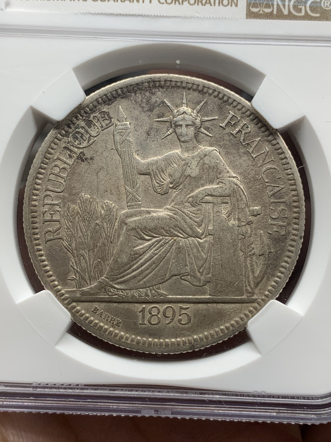 《竞宝斋》钱币微拍-第14场-本周日，周一2场连拍（全场顺丰包邮） NGC-AU CLEANED 1895年 加重 坐洋 鼻梁可见 