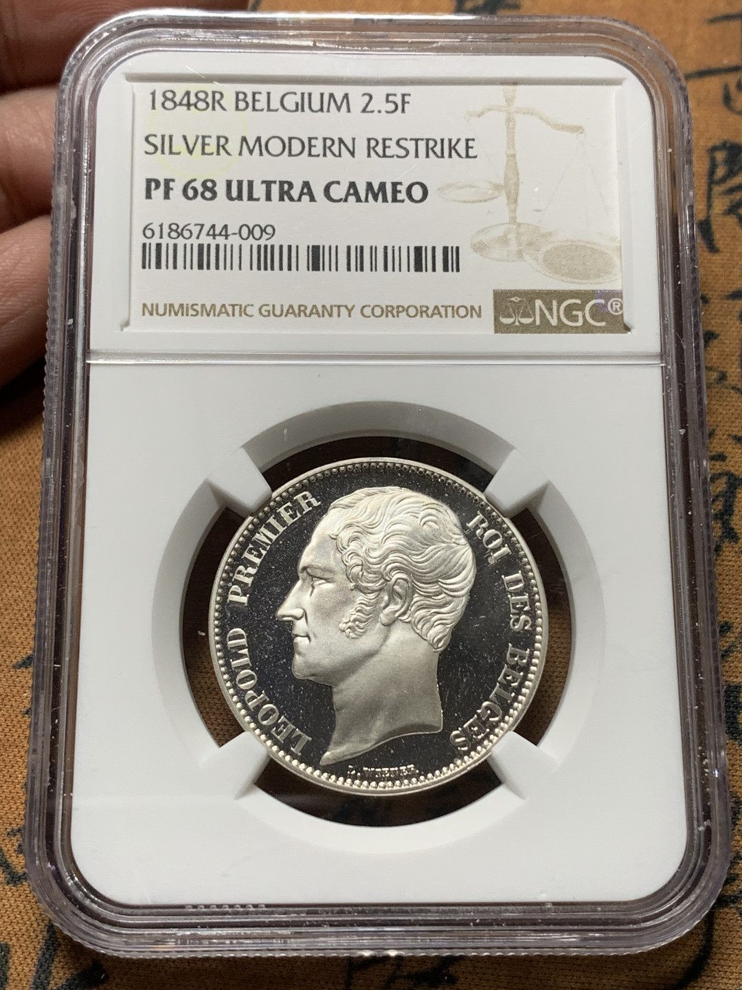 《竞宝斋》钱币微拍-第14场-本周日，周一2场连拍（全场顺丰包邮） 亚军 NGC-PF68 比利时 1848-R年 2.5法郎 银币 后铸PROOF 样币 非常稀少
