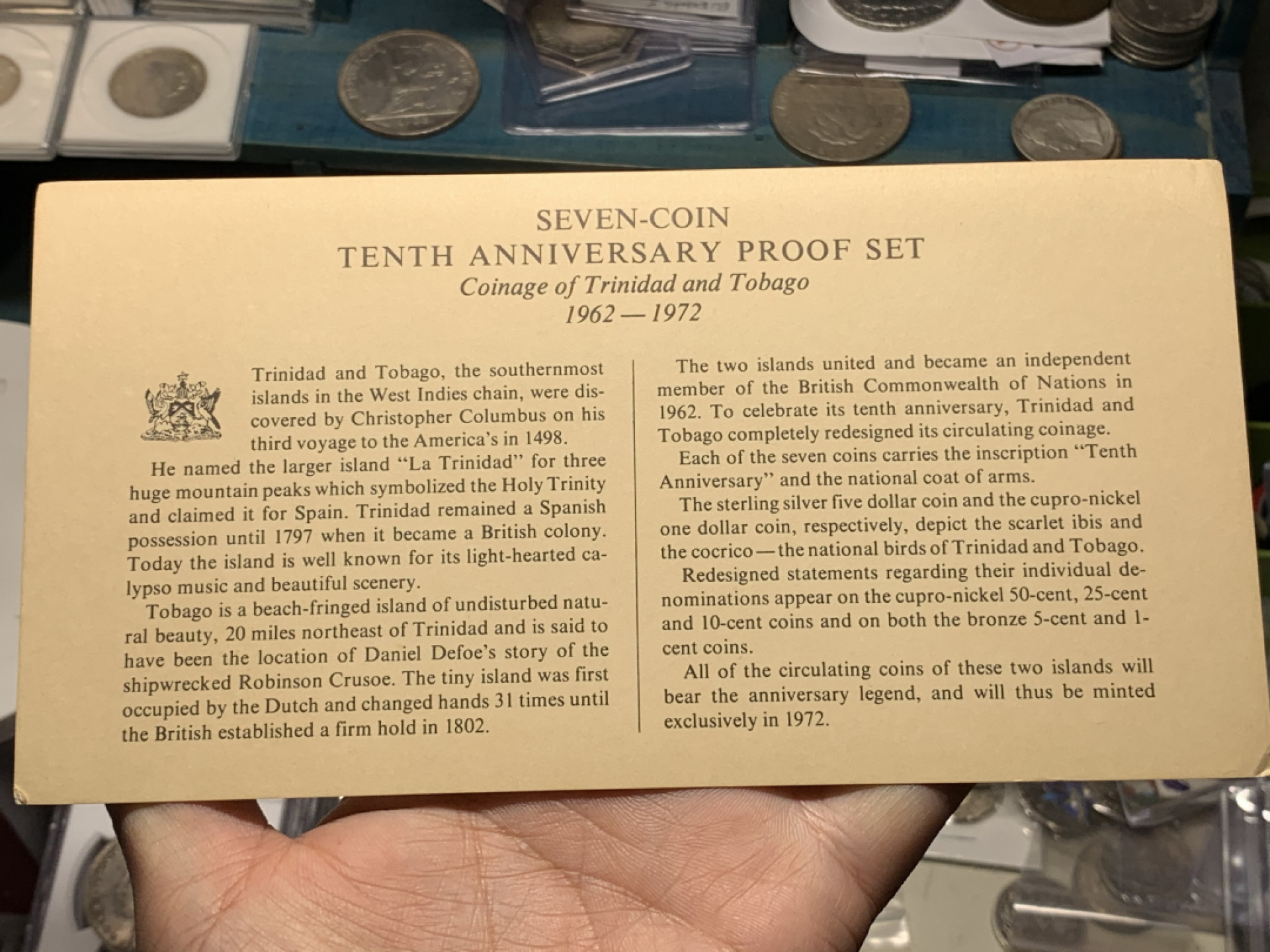 《竞宝斋》钱币微拍-第14场-本周日，周一2场连拍（全场顺丰包邮） 特立尼达和多巴哥1972年 含一枚银币29.70克