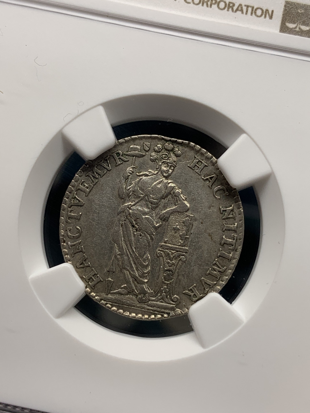 《竞宝斋》钱币微拍-第14场-本周日，周一2场连拍（全场顺丰包邮） NGC-AU 荷兰乌得勒支省 1759年 站人1/4盾 银币 原味品又被错杀