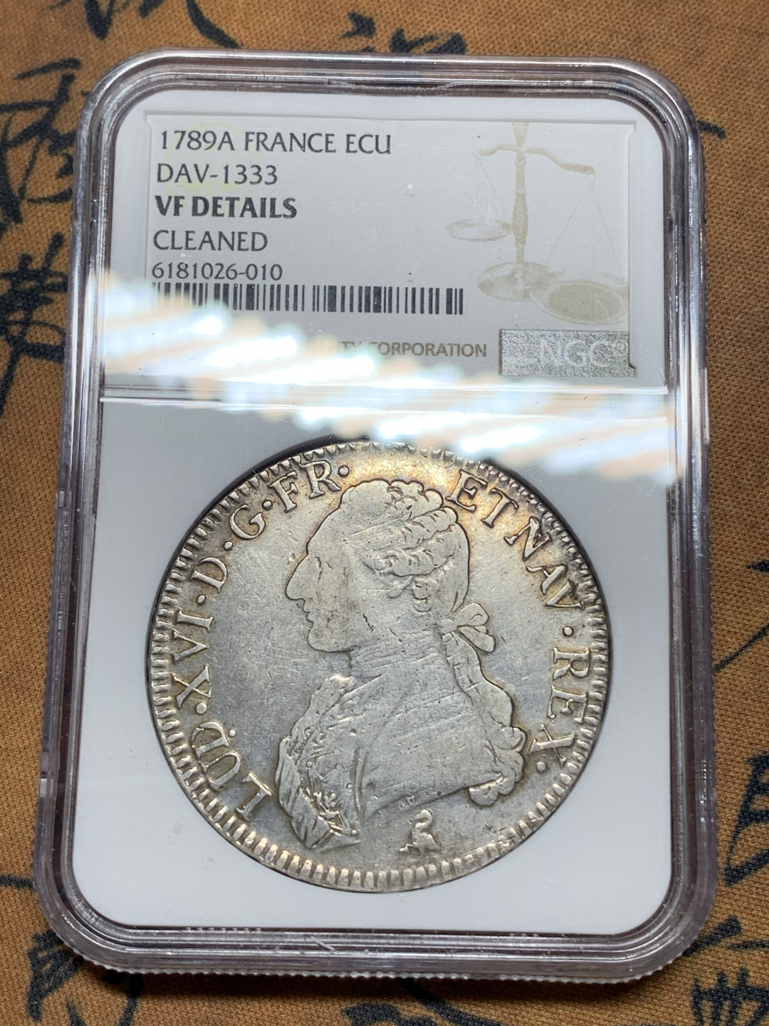 《竞宝斋》钱币微拍-第14场-本周日，周一2场连拍（全场顺丰包邮） NGC-VF 法国 1789-A年 路易十六 埃居 大银币 