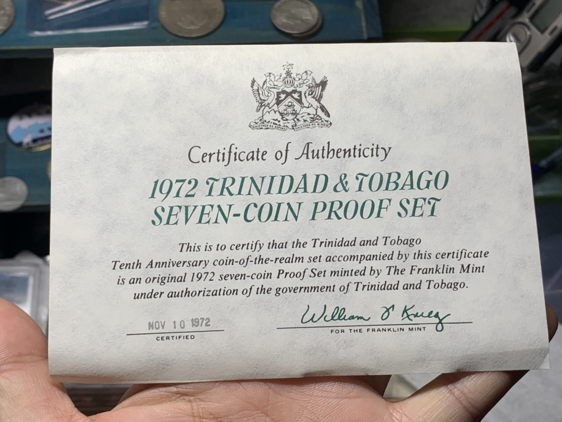 《竞宝斋》钱币微拍-第14场-本周日，周一2场连拍（全场顺丰包邮） 特立尼达和多巴哥1972年 含一枚银币29.70克