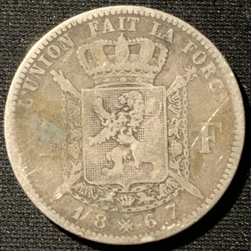 紫瑗钱币——第153期拍卖 比利时 1867年 利奥波德二世 2法郎 10克 0.835银