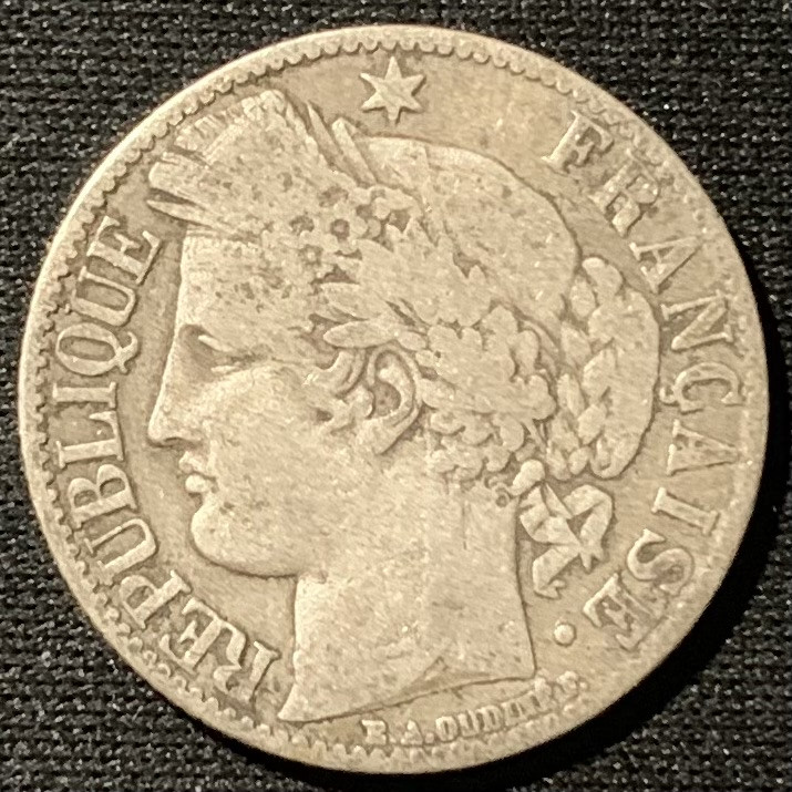 紫瑗钱币——第153期拍卖 法国 1872年 谷物女神 1法郎 5克 0.835银