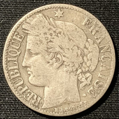 紫瑗钱币——第164期拍卖 - 法国 1872年 谷物女神 1法郎 5克 0.835银