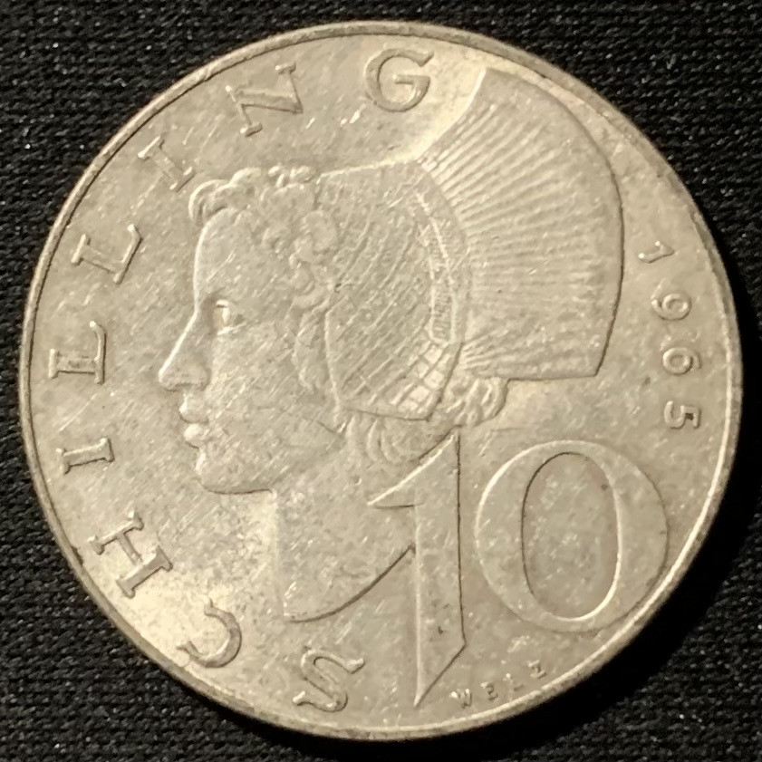 紫瑗钱币——第153期拍卖 奥地利 1965年 女神 10先令 7.5克 0.64银