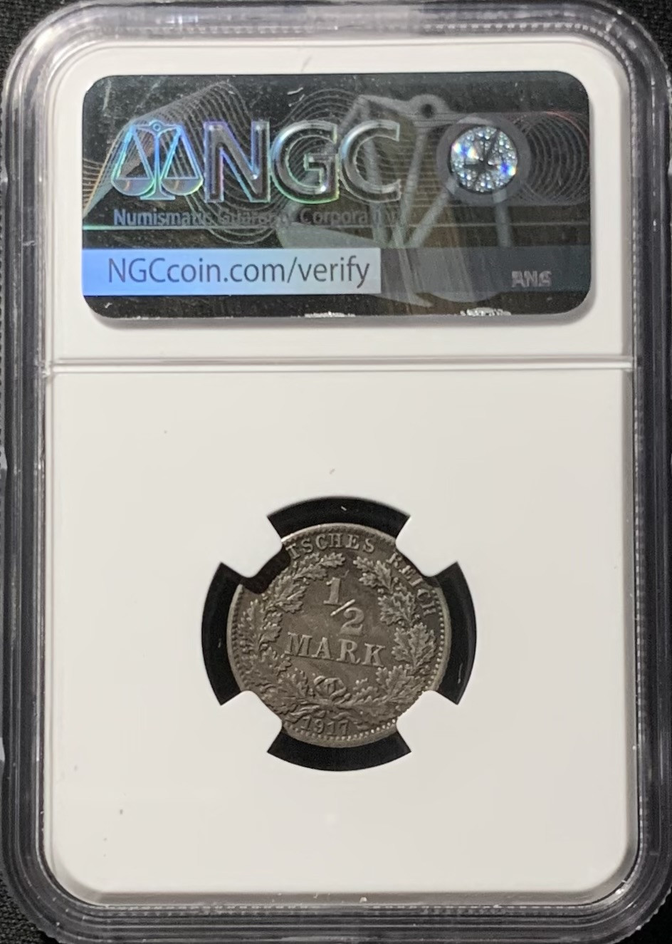 紫瑗钱币——第153期拍卖 德国 1917年 A版 第二帝国 1/2马克 银币 NGC MS61