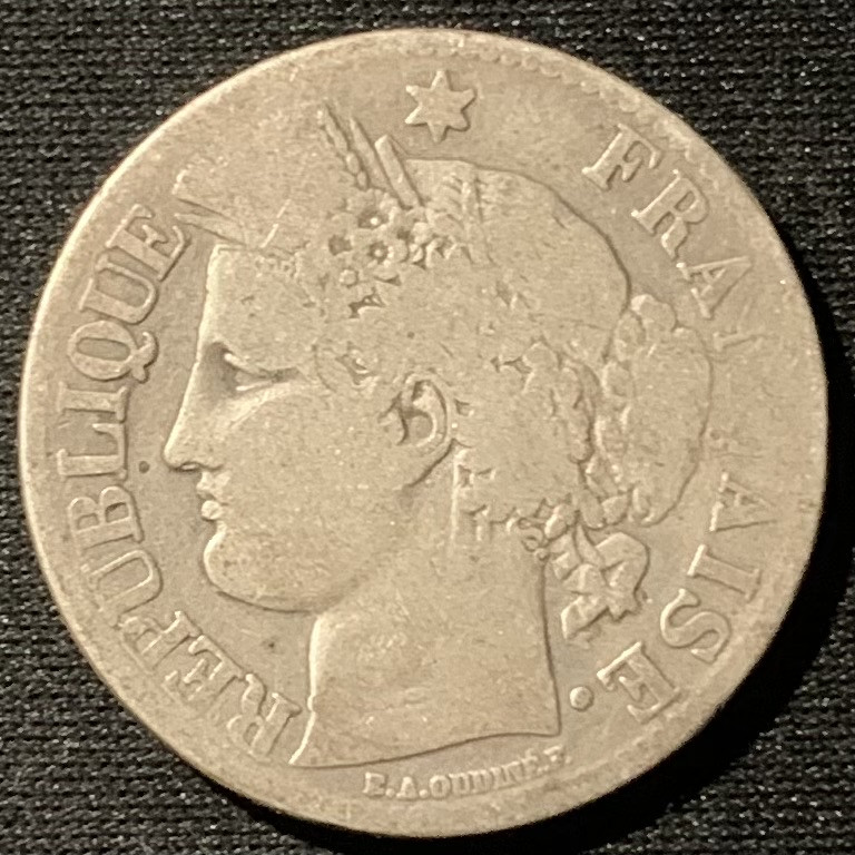 紫瑗钱币——第153期拍卖 法国 1871年 A版 谷物女神 2法郎 10克 0.835银