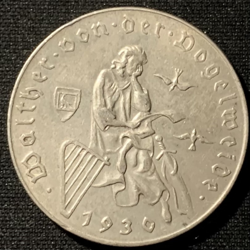 紫瑗钱币——第153期拍卖 奥地利 1930年 沃格魏德逝世 2先令 12克 0.64银