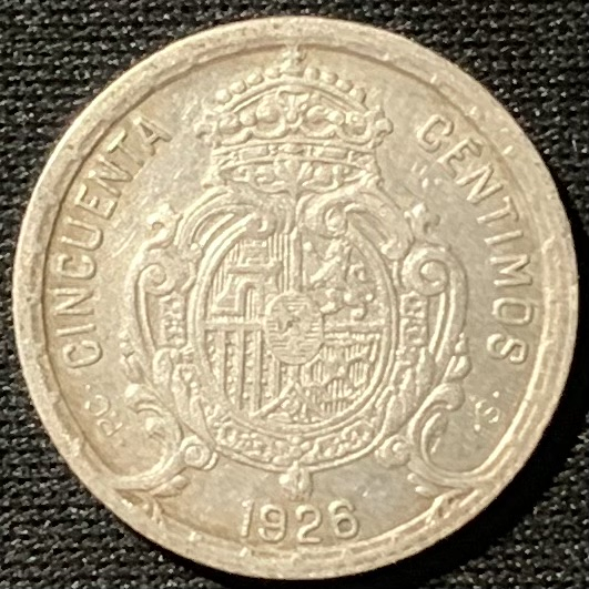 紫瑗钱币——第153期拍卖 西班牙 1926年 阿方索十三世 50分 2.5克 0.835银