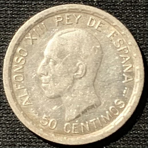 紫瑗钱币——第153期拍卖 西班牙 1926年 阿方索十三世 50分 2.5克 0.835银