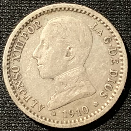 紫瑗钱币——第153期拍卖 西班牙 1910年 阿方索十三世 青年头 50分 2.5克 0.835银