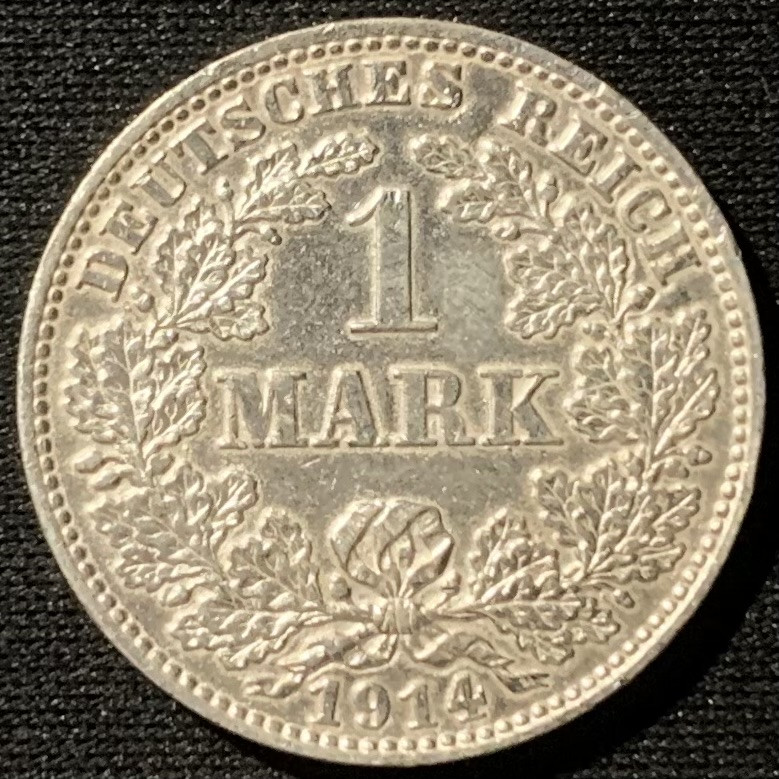 紫瑗钱币——第153期拍卖 德国 1914年 J版 第二帝国 长翅 1马克 5.5克 0.9银
