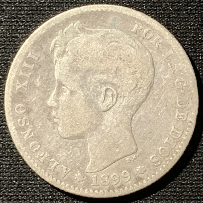 紫瑗钱币——第153期拍卖 西班牙 1899年 阿方索十三世 小孩头 1比塞塔 5克 0.835银