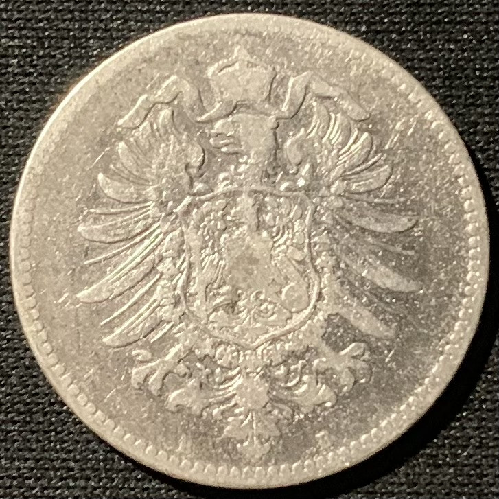 紫瑗钱币——第153期拍卖 德国 1874年 E版 第二帝国 短翅 1马克 5.5克 0.9银