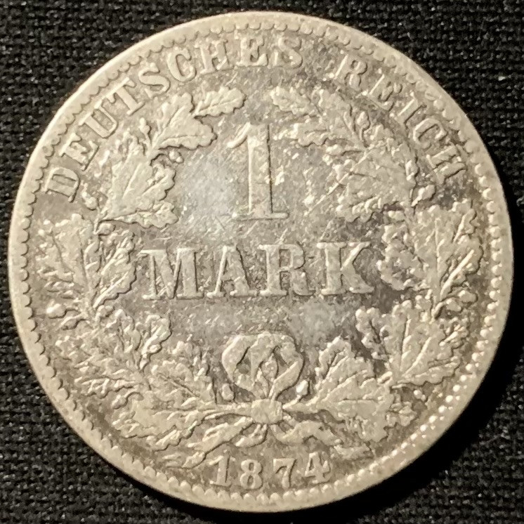 紫瑗钱币——第153期拍卖 德国 1874年 E版 第二帝国 短翅 1马克 5.5克 0.9银