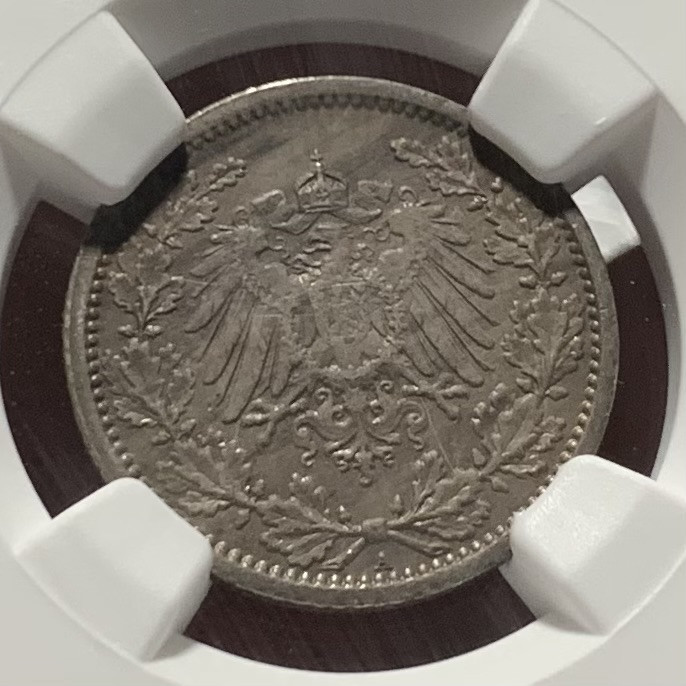 紫瑗钱币——第153期拍卖 德国 1917年 A版 第二帝国 1/2马克 银币 NGC MS61