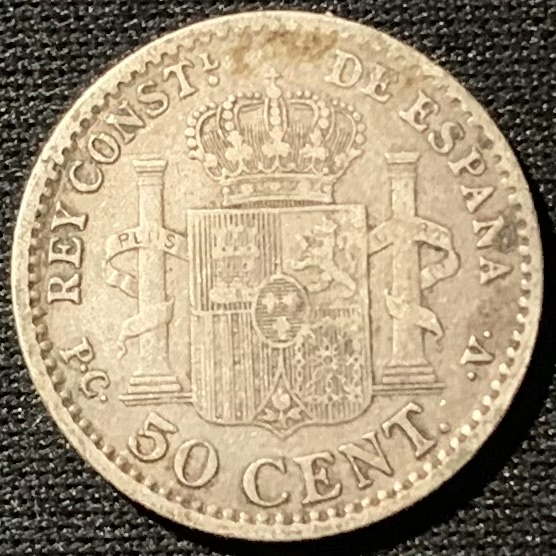 紫瑗钱币——第153期拍卖 西班牙 1910年 阿方索十三世 青年头 50分 2.5克 0.835银