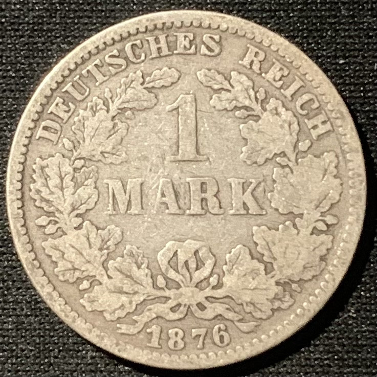 紫瑗钱币——第153期拍卖 德国 1876年 F版 第二帝国 短翅 1马克 5.5克 0.9银