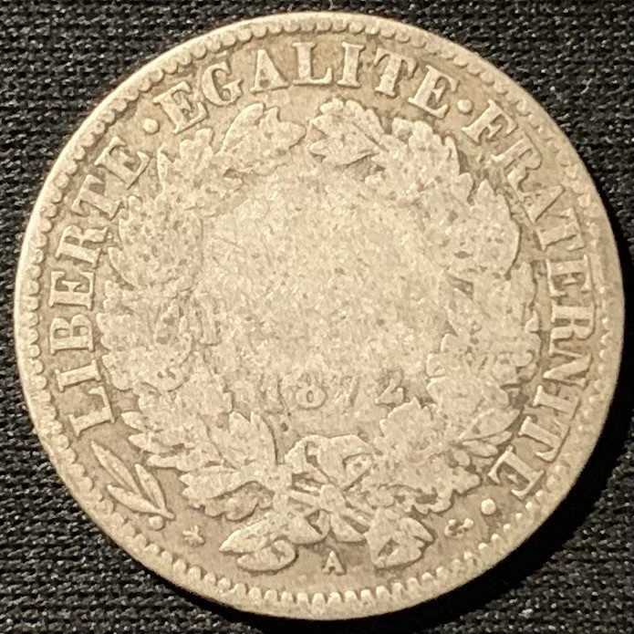 紫瑗钱币——第153期拍卖 法国 1872年 谷物女神 1法郎 5克 0.835银