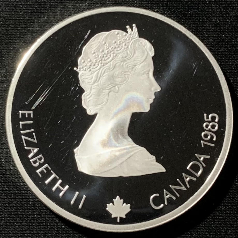 紫瑗钱币——第153期拍卖 加拿大 1985年 卡尔加里冬奥会 短道速滑 20元 33.63克 0.925银 精制