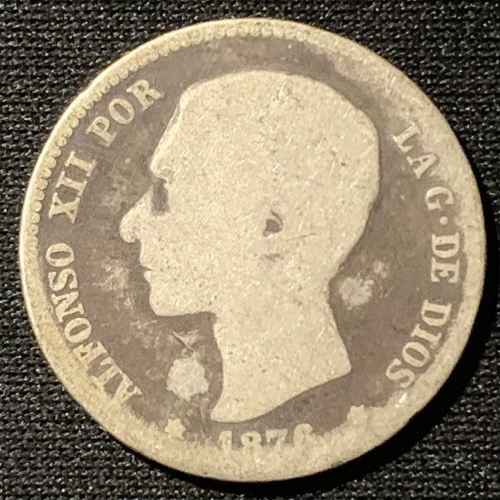 紫瑗钱币——第153期拍卖 西班牙 1876年 阿方索十三世 1比塞塔 5克 0.835银