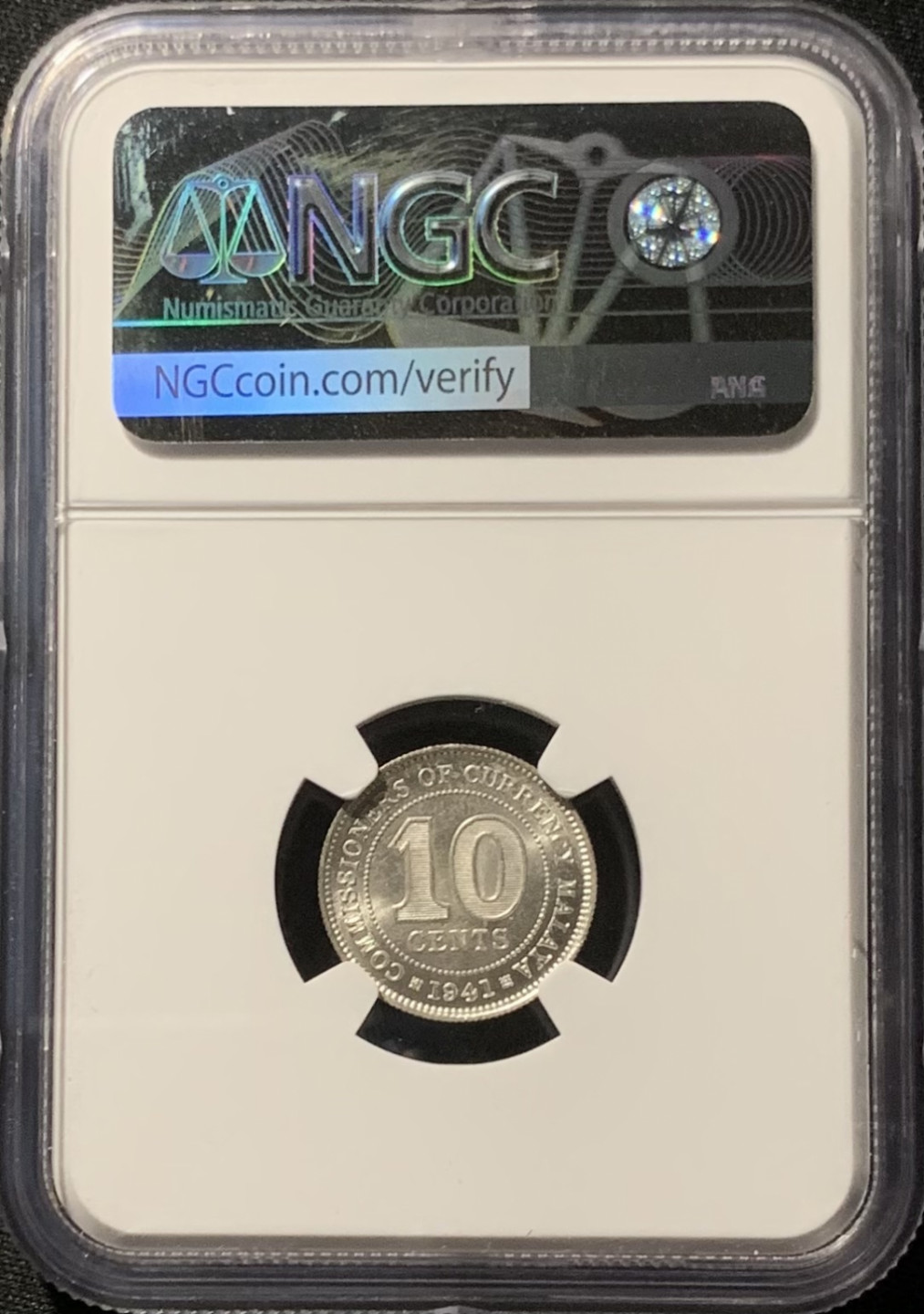 紫瑗钱币——第153期拍卖 马来亚 1941年 乔治六世 10分 银币 NGC MS63