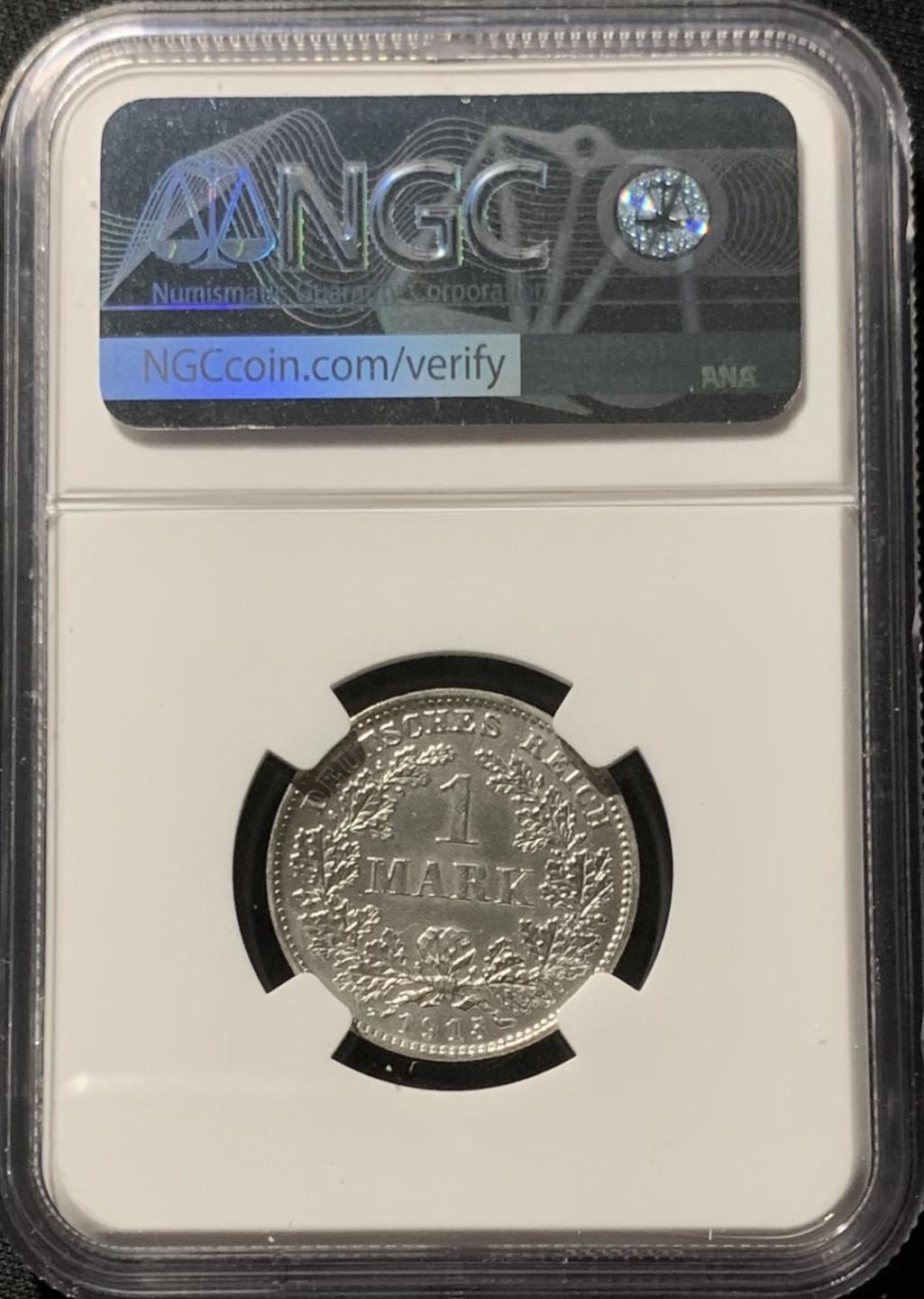 紫瑗钱币——第153期拍卖 德国 1915年 D版 第二帝国 长翅 1马克 银币 NGC UNC Detail