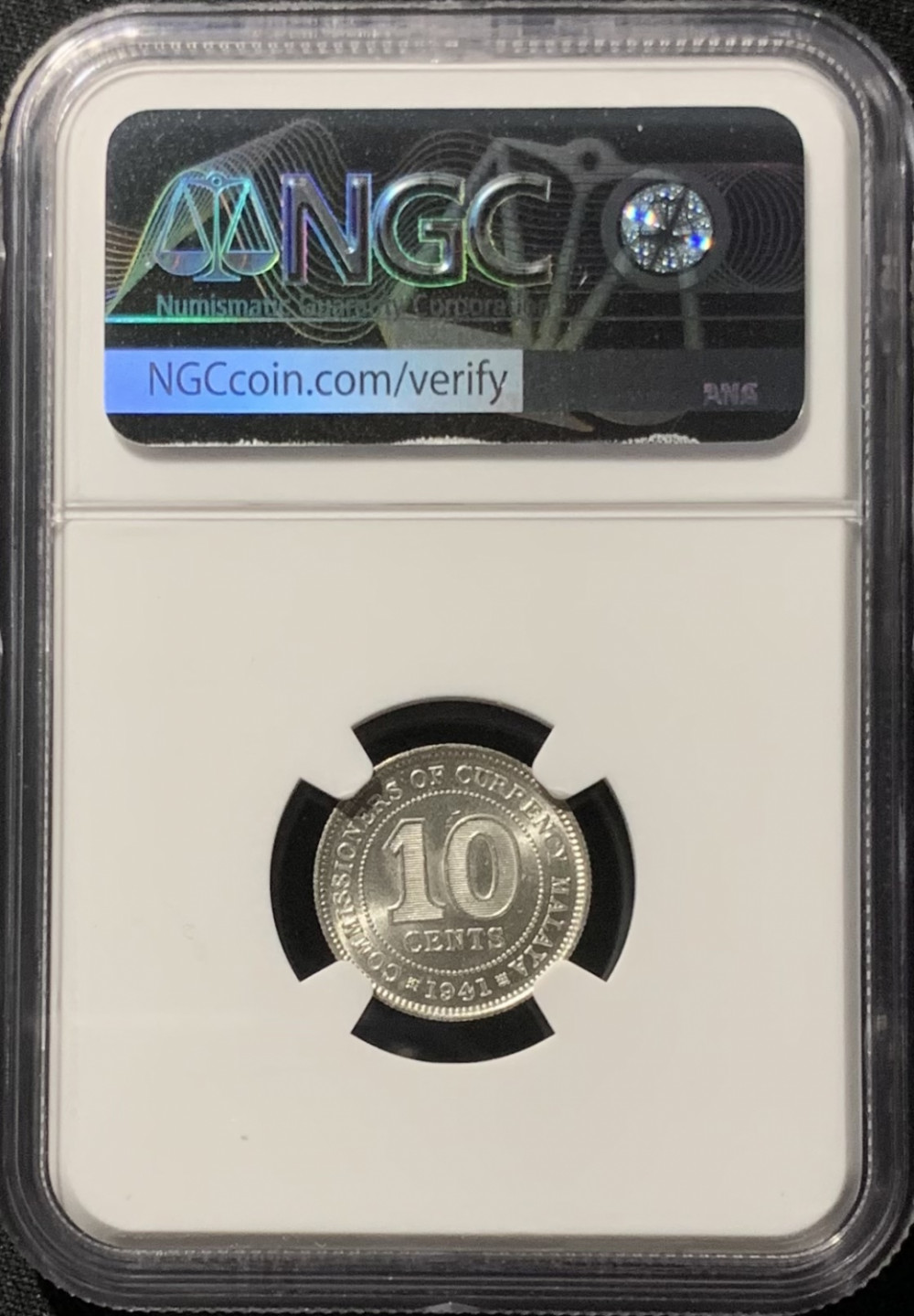 紫瑗钱币——第153期拍卖 马来亚 1941年 乔治六世 10分 银币 NGC MS62
