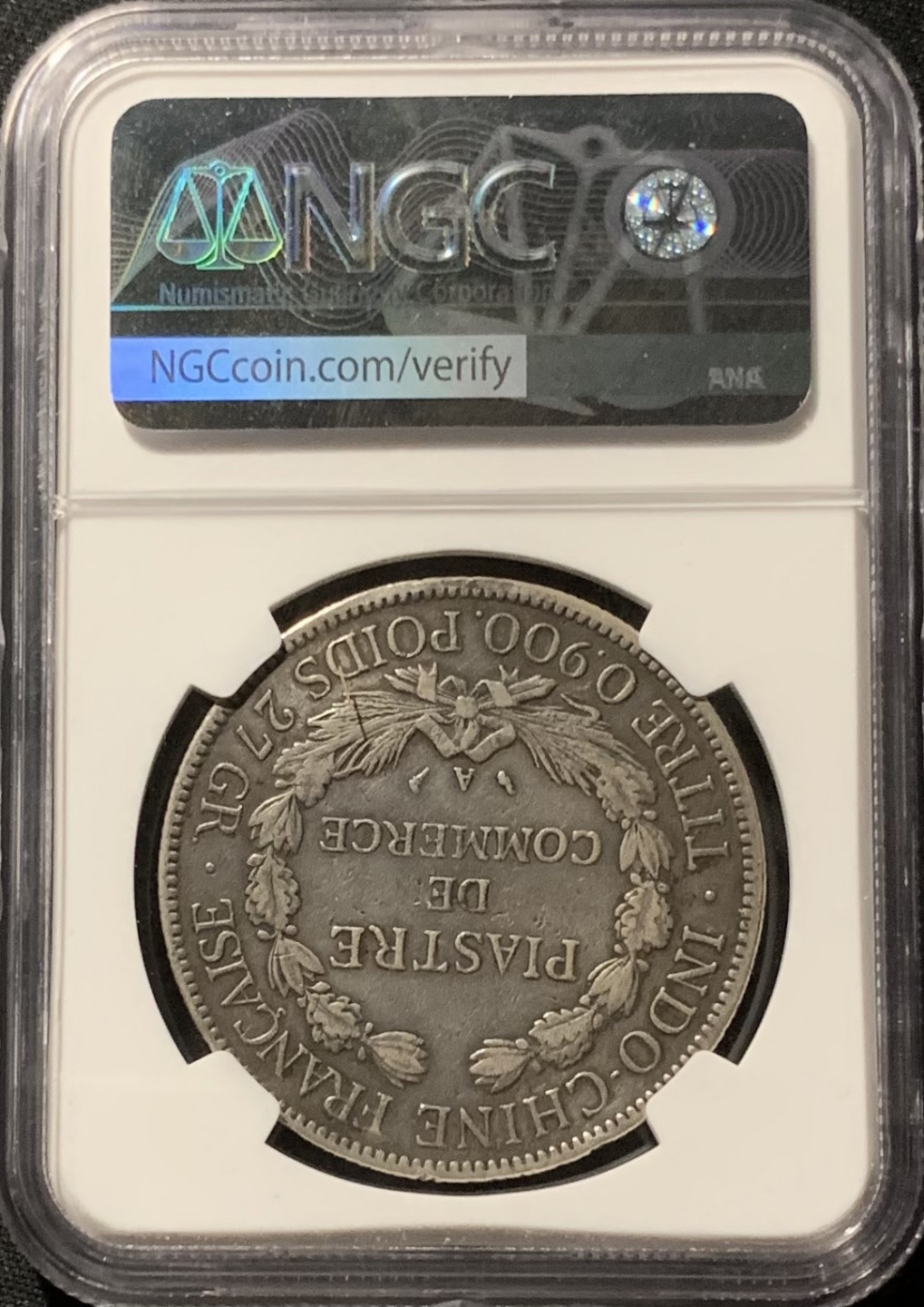 紫瑗钱币——第153期拍卖 法属印度支那 1907年 1皮阿斯特 坐洋 银币 NGC VF Detail