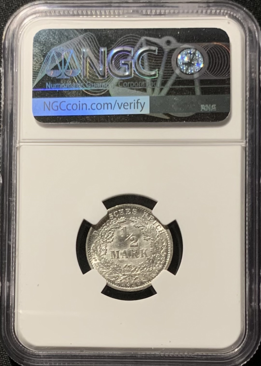 紫瑗钱币——第153期拍卖 德国 1915年 A版 第二帝国 1/2马克 银币 NGC MS64