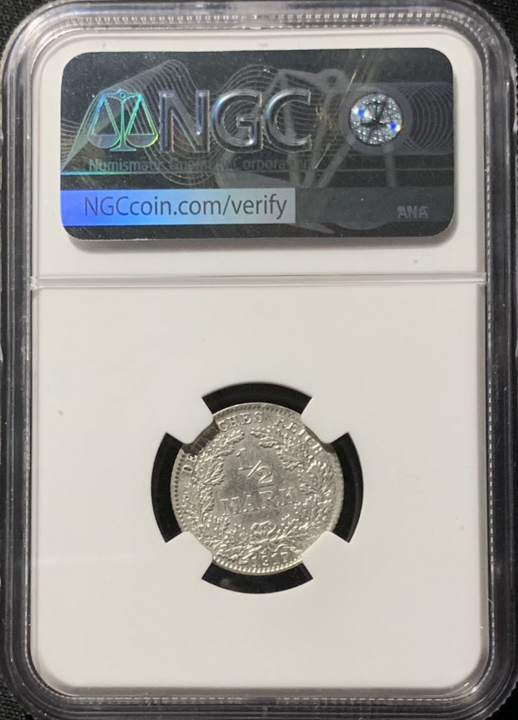 紫瑗钱币——第153期拍卖 德国 1917年 D版 第二帝国 1/2马克 银币 NGC UNC Detail