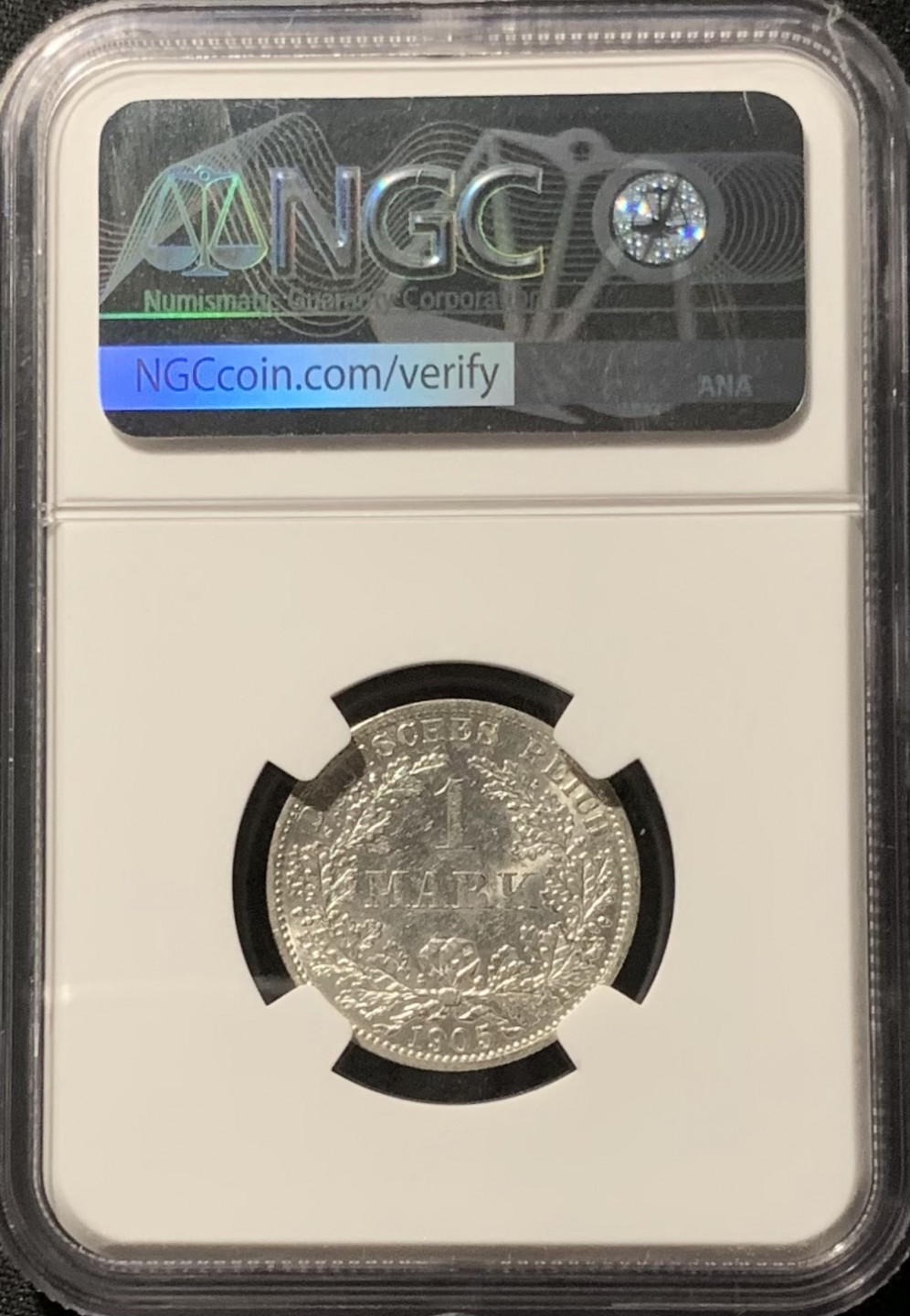 紫瑗钱币——第153期拍卖 德国 1905年 A版 第二帝国 长翅 1马克 银币 NGC MS61