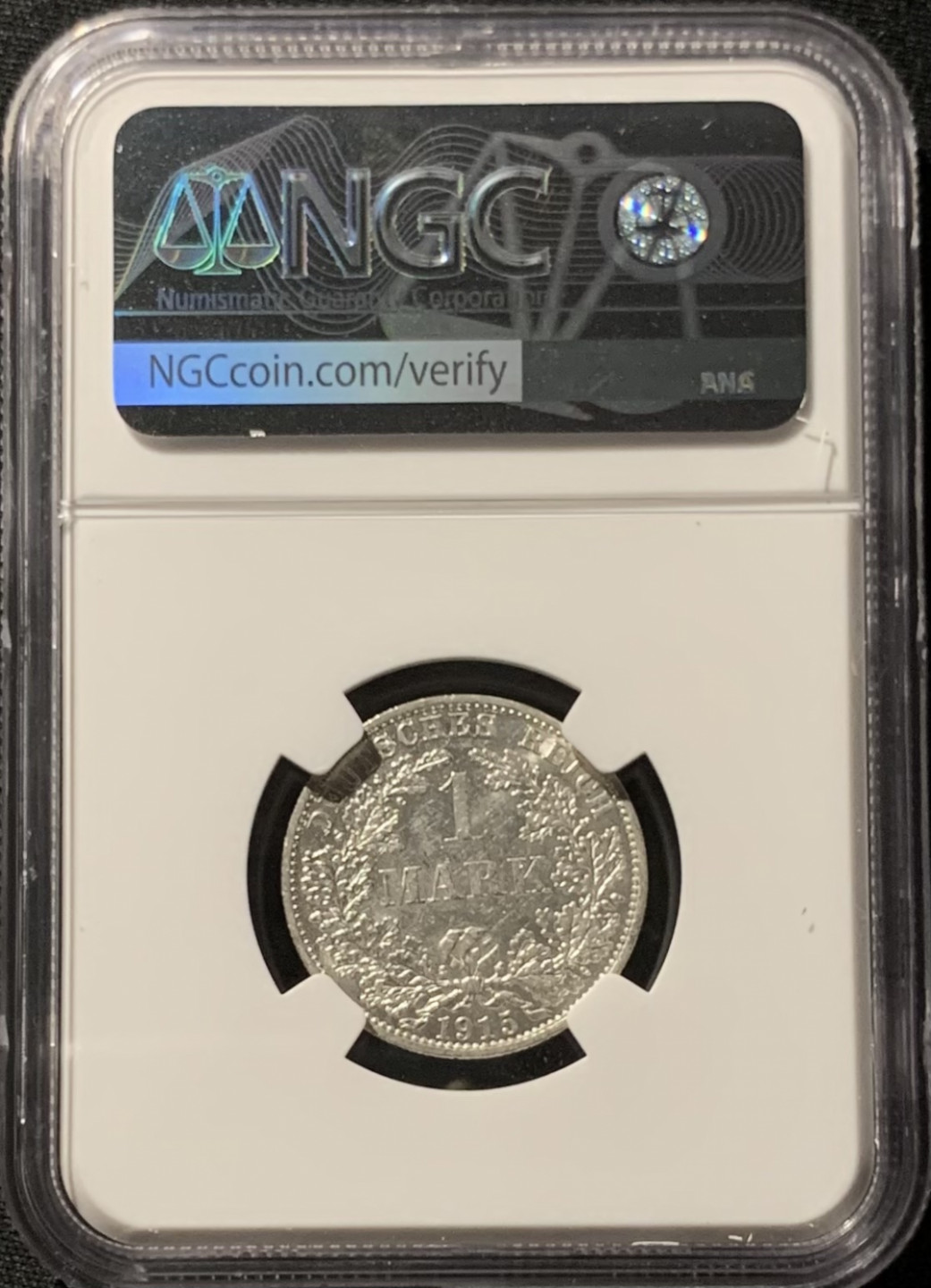 紫瑗钱币——第153期拍卖 德国 1915年 A版 第二帝国 长翅 1马克 银币 NGC UNC Detail