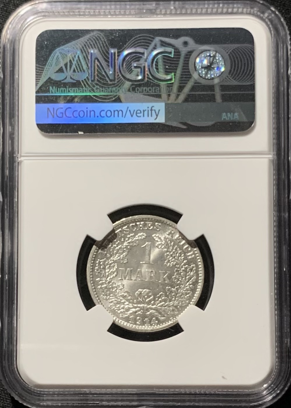 紫瑗钱币——第153期拍卖 德国 1914年 D版 第二帝国 长翅 1马克 银币 NGC MS64