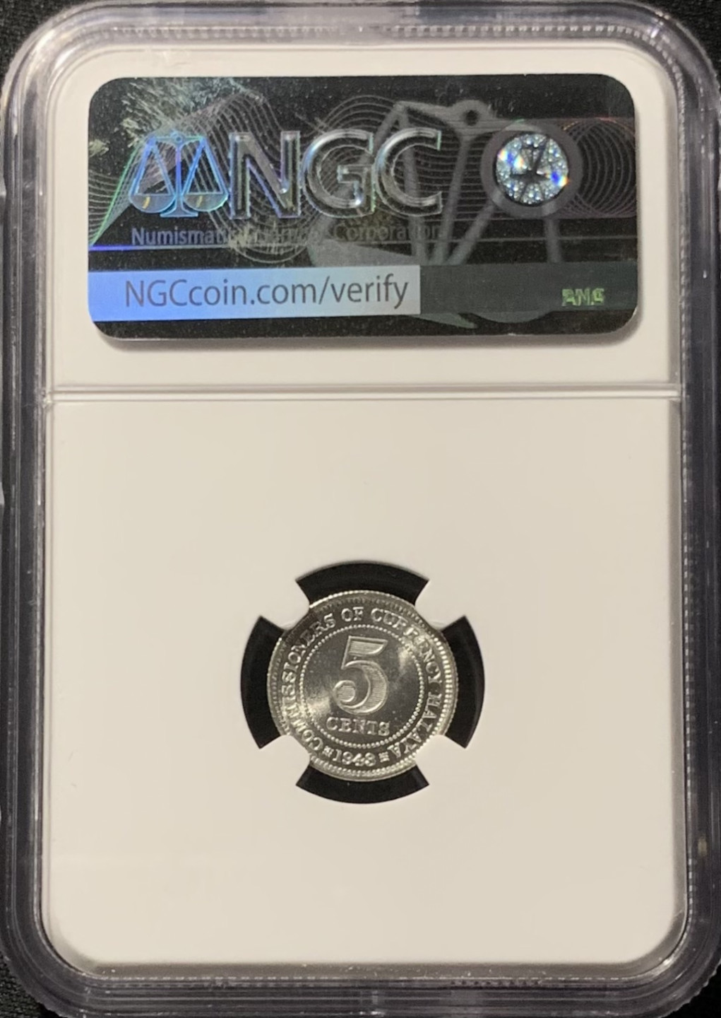 紫瑗钱币——第153期拍卖 马来亚 1943年 乔治六世 5分 银币 NGC MS65