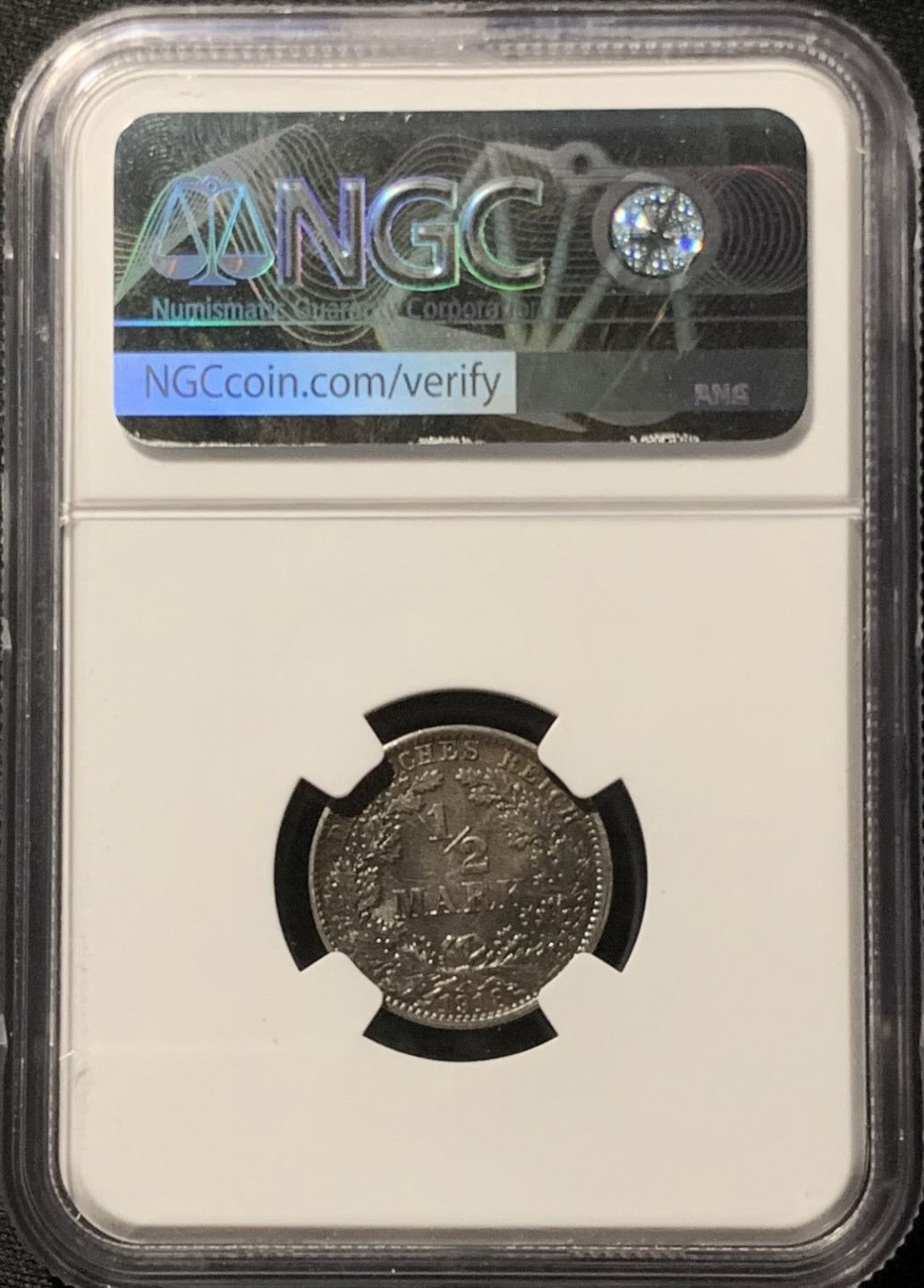 紫瑗钱币——第153期拍卖 德国 1918年 A版 第二帝国 1/2马克 银币 NGC MS64 漆黑包浆