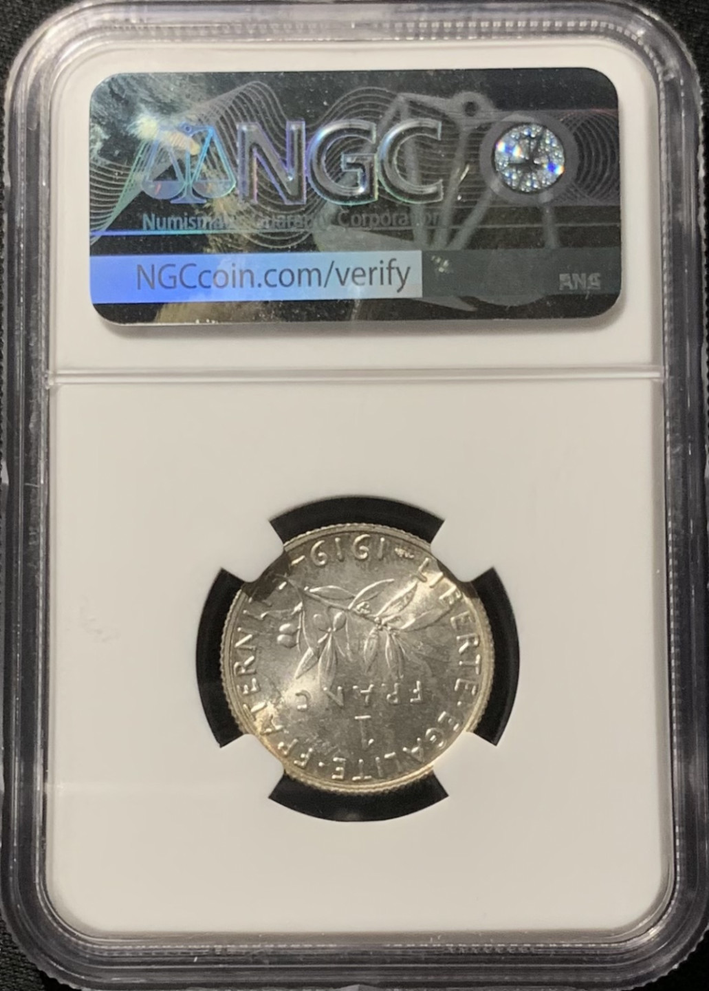 紫瑗钱币——第153期拍卖 法国 1919年 播种女神 1法郎 银币 NGC MS62 环彩