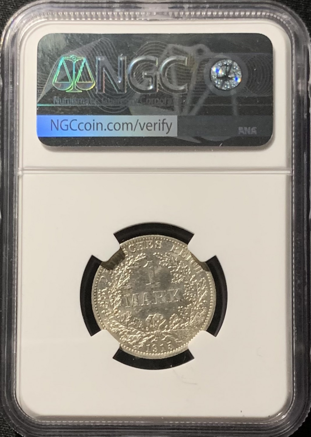 紫瑗钱币——第153期拍卖 德国 1915年 A版 第二帝国 长翅 1马克 银币 NGC MS62