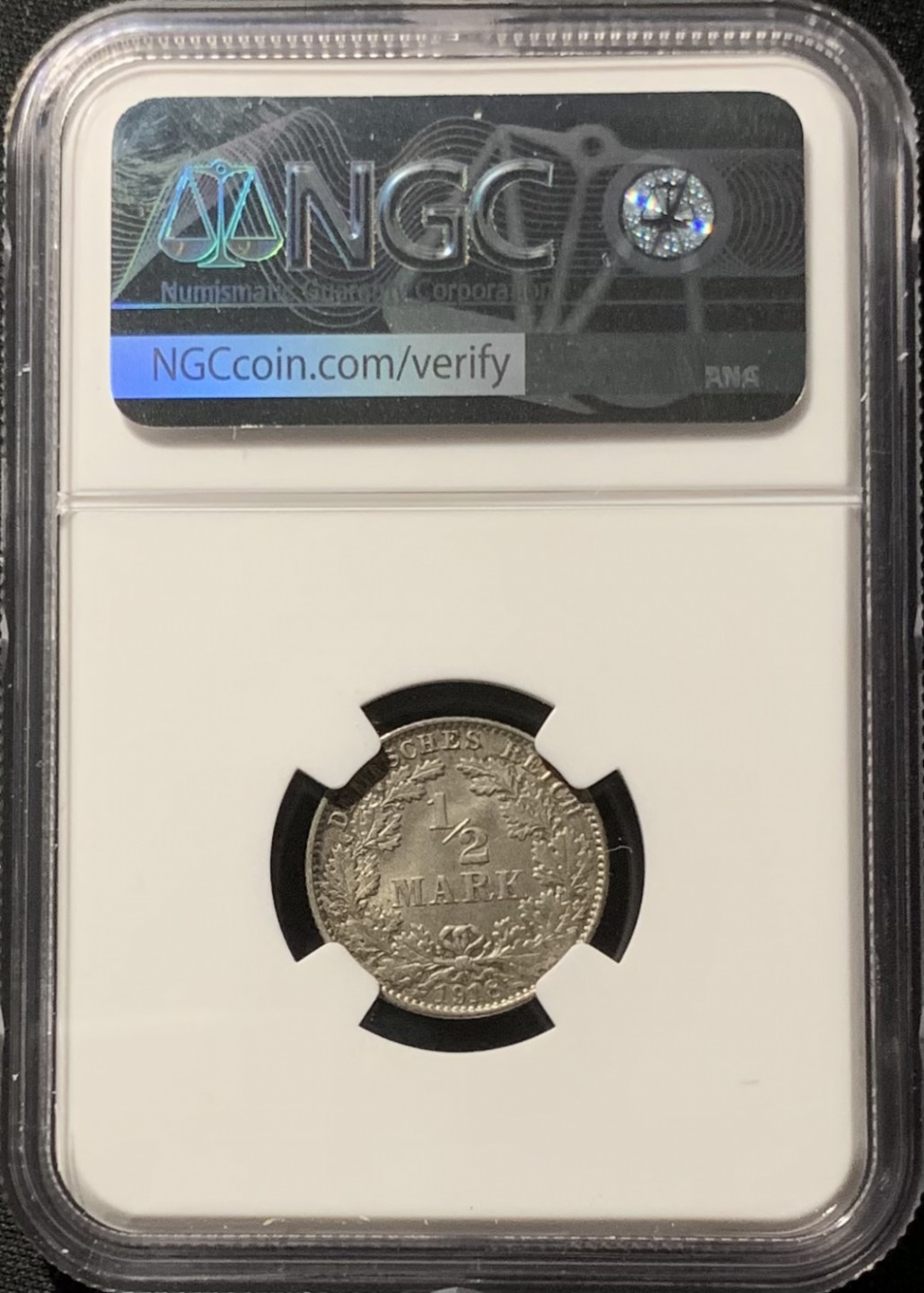 紫瑗钱币——第153期拍卖 德国 1918年 E版 第二帝国 1/2马克 银币 NGC MS64