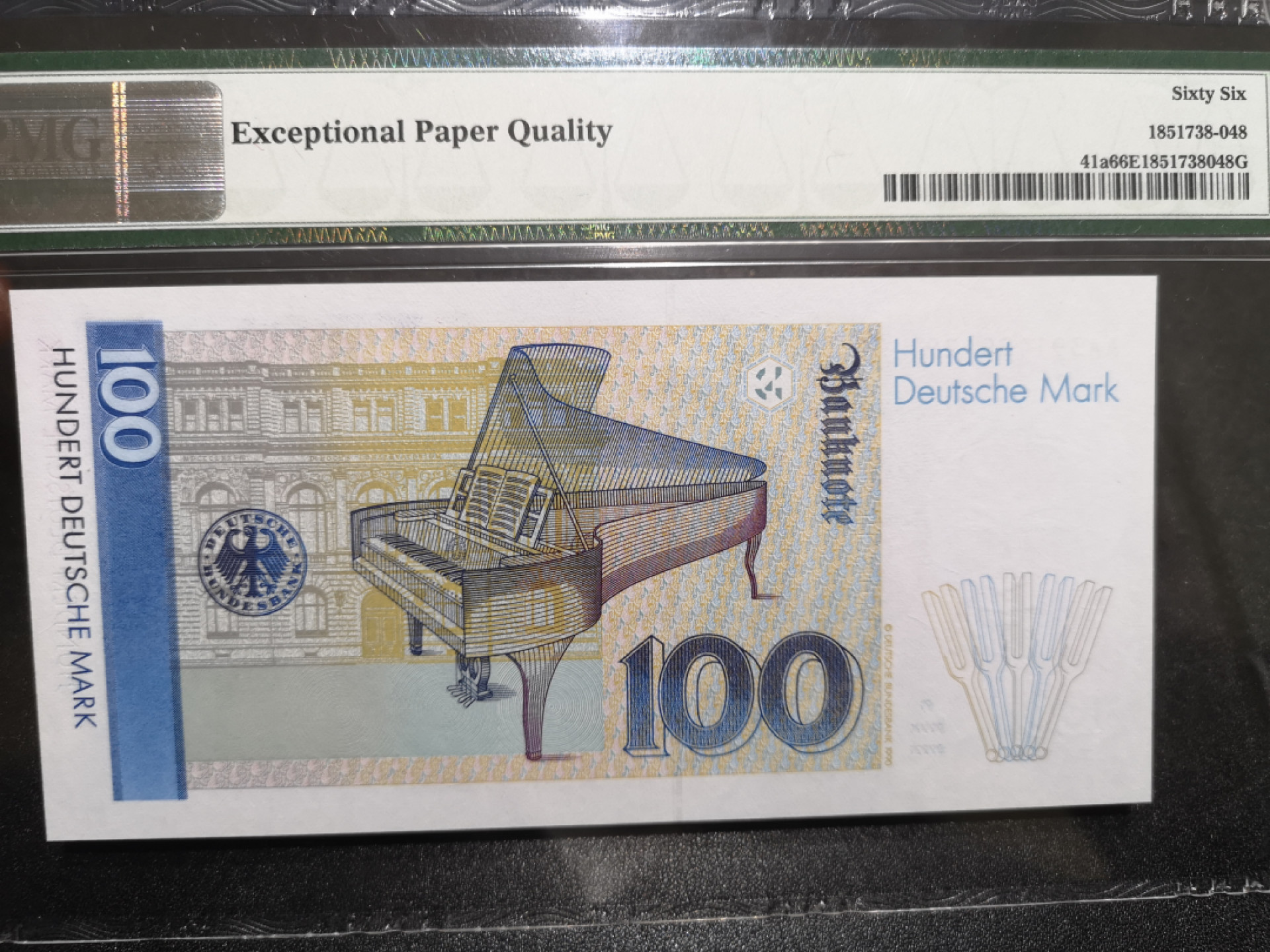 《外钞收藏家》第一百四十七期拍卖连拍第一场（98件） 1989年德国100马克 克拉拉 PMG66 AA冠无47